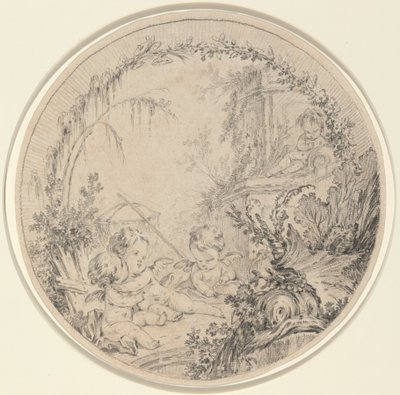 Tres putti con una red de pesca de Charles Eisen