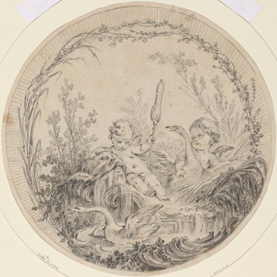 Dos putti jugando con cisnes de Charles Eisen