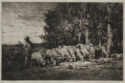 Un rebaño al borde de un bosque de Charles Emile Jacque