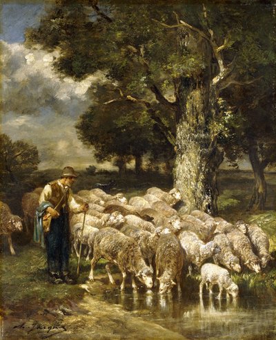 Un pastor cuidando su rebaño de Charles Emile Jacque