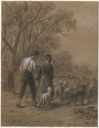 Trayendo las ovejas de Charles Emile Jacque
