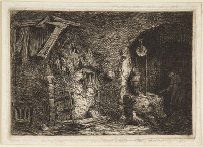 Interior de una cabaña de Charles Emile Jacque