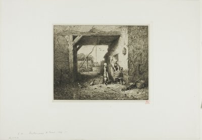 Interior de un patio de Charles Emile Jacque