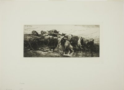 Vacas Bebiendo del Río de Charles Emile Jacque