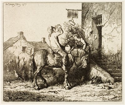Entrada a una Posada, con Campesino Bebiendo de Charles Emile Jacque