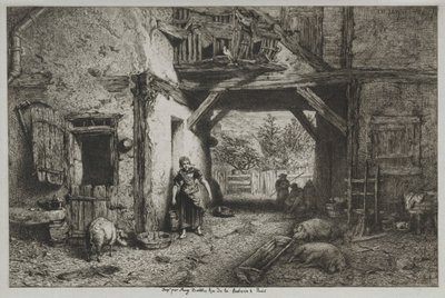 Interior de una granja de Charles Emile Jacque