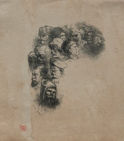 Grupo de cabezas, después de Greuze de Charles Emile Jacque