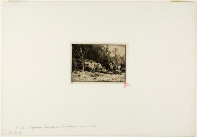 Rebaño de vacas saliendo de un bosque de Charles Emile Jacque