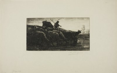 Rebaño de vacas en el comedero de Charles Emile Jacque