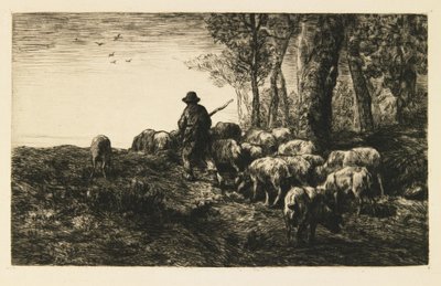 Manada de cerdos con porquero de Charles Emile Jacque