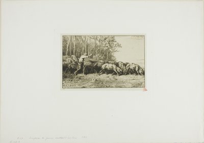 Manada de cerdos saliendo de un bosque de Charles Emile Jacque