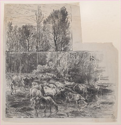 Pastor y ganado en el vado de Charles Emile Jacque