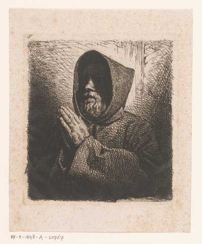Cabeza de un monje barbudo rezando de Charles Emile Jacque