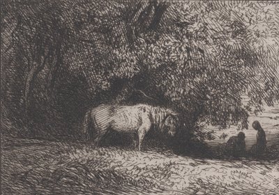 Caballo bajo una rama de árbol, 1846 de Charles Emile Jacque