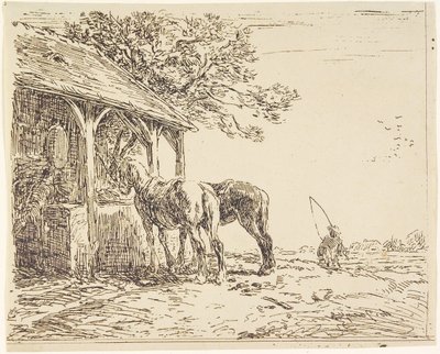 Caballos en un establo, siglo XIX de Charles Emile Jacque