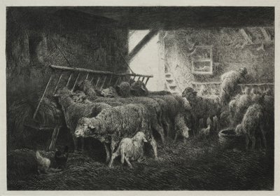 Interior de un cercado de ovejas de Charles Emile Jacque