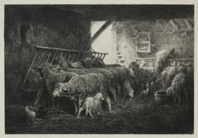 Interior de un corral de ovejas de Charles Emile Jacque