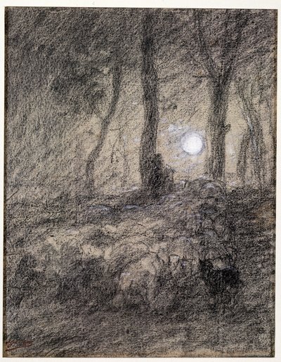 Rebaño de ovejas a la luz de la luna de Charles Emile Jacque