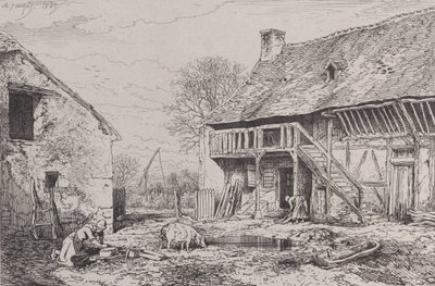 Paisaje del patio de un campesino, 1845 de Charles Emile Jacque