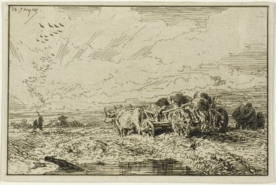 Paisaje con carro tirado por bueyes de Charles Emile Jacque