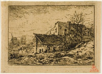 Paisaje con viviendas campesinas y molino de Charles Emile Jacque