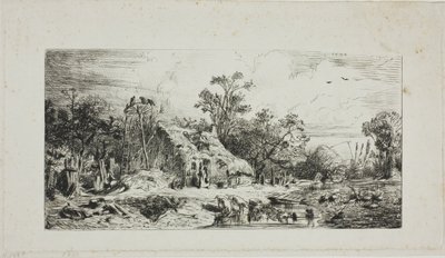 Paisaje con cabañas de paja de Charles Emile Jacque
