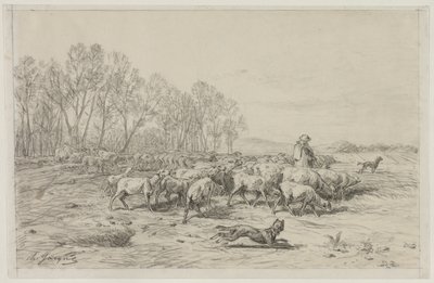 Landscape with a Flock of Sheep de Charles Emile Jacque