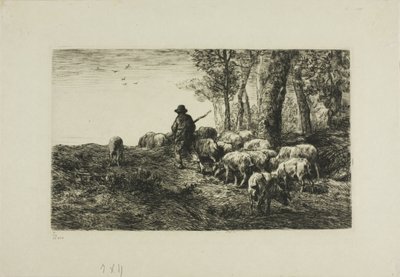 Hombre con rebaño de cerdos de Charles Emile Jacque