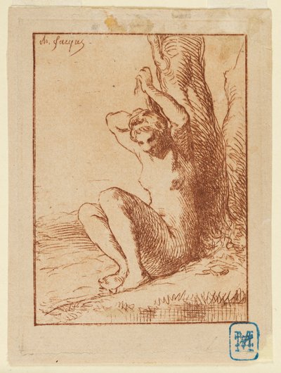 Mujer Desnuda Sentada junto a un Arroyo de Charles Emile Jacque