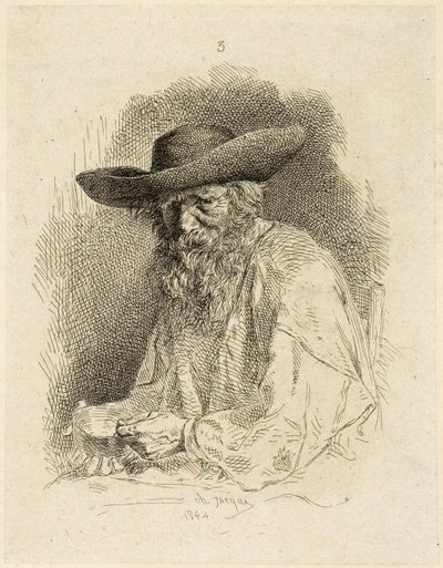 Viejo con lata de comida de Charles Emile Jacque