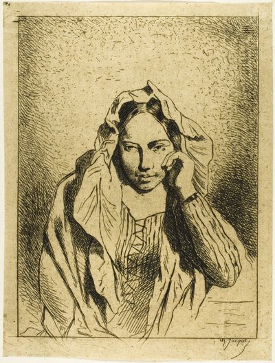 Retrato de una mujer sentada de Charles Emile Jacque