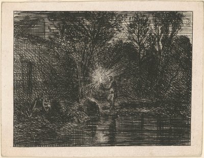 Ribera del río de noche de Charles Emile Jacque