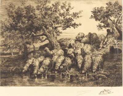 Ovejas en el abrevadero de Charles Emile Jacque