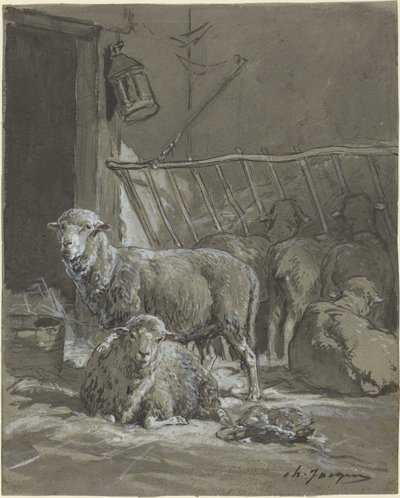 Ovejas en un Pesebre de Charles Emile Jacque