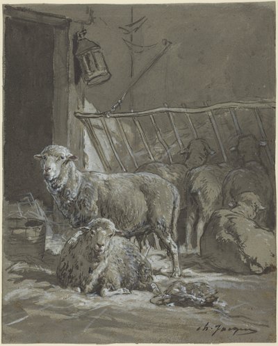 Ovejas en un pesebre de Charles Emile Jacque