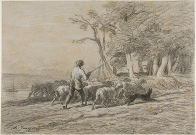 El pastor y su rebaño de Charles Emile Jacque