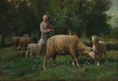 Shepherdess with Sheep de Charles Emile Jacque