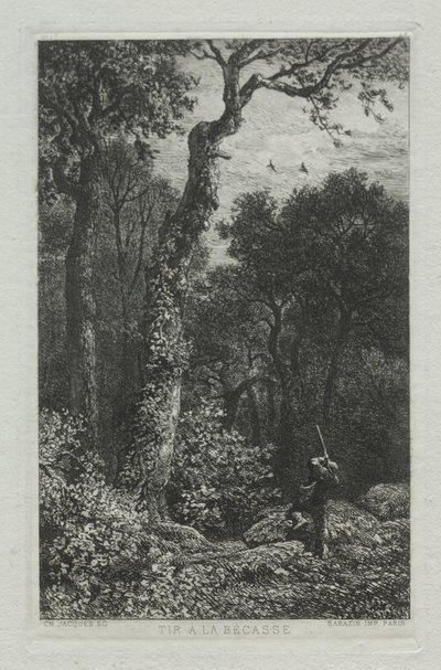 Disparando al gallo de madera de Charles Emile Jacque