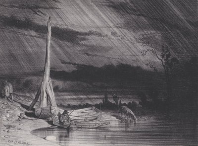 El pescador, tiempo lluvioso, ca. 1853 de Charles Emile Jacque