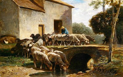 El rebaño saliendo de Charles Emile Jacque