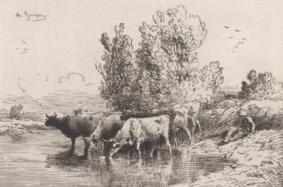 El abrevadero, 1864 de Charles Emile Jacque