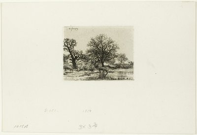 Árboles y vacas cerca de un estanque de Charles Emile Jacque
