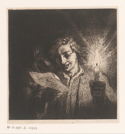 Dos figuras leyendo cartas a la luz de las velas de Charles Emile Jacque