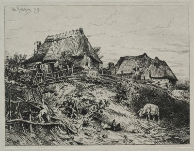 Dos cabañas en una orilla de Charles Emile Jacque