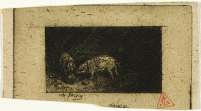 Dos cerdos comiendo de un comedero de Charles Emile Jacque