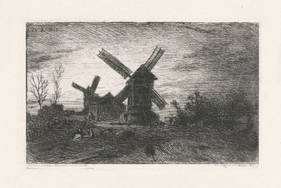 Dos molinos de viento en Montmartre de Charles Emile Jacque