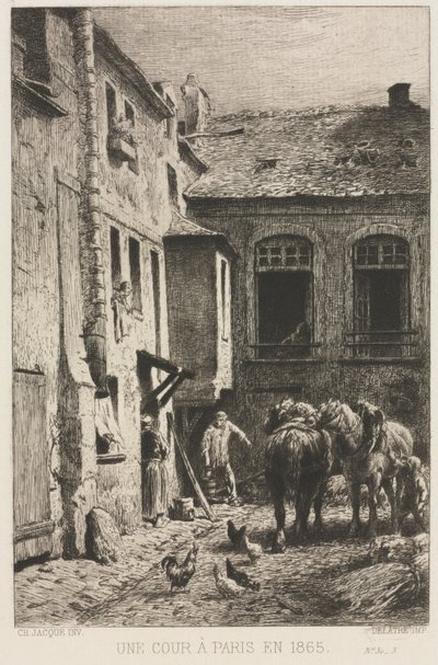 Une Cour à Paris, 1865 de Charles Emile Jacque