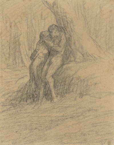 Pareja de campesinos solteros bajo un pesado árbol de Charles Emile Jacque