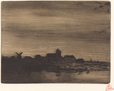 Pueblo junto al agua de Charles Emile Jacque