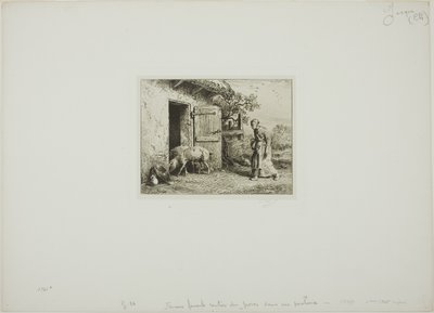 Mujer llevando a sus cerdos de vuelta a casa de Charles Emile Jacque